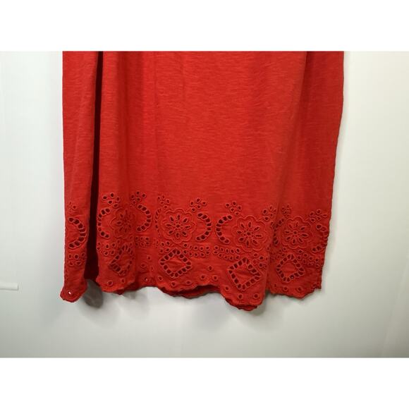 Talbots Sz m Red Sleeveless Midi Tank Dress Side Tie Eyelet Lace 100% Cotton - Picture 2 of 10